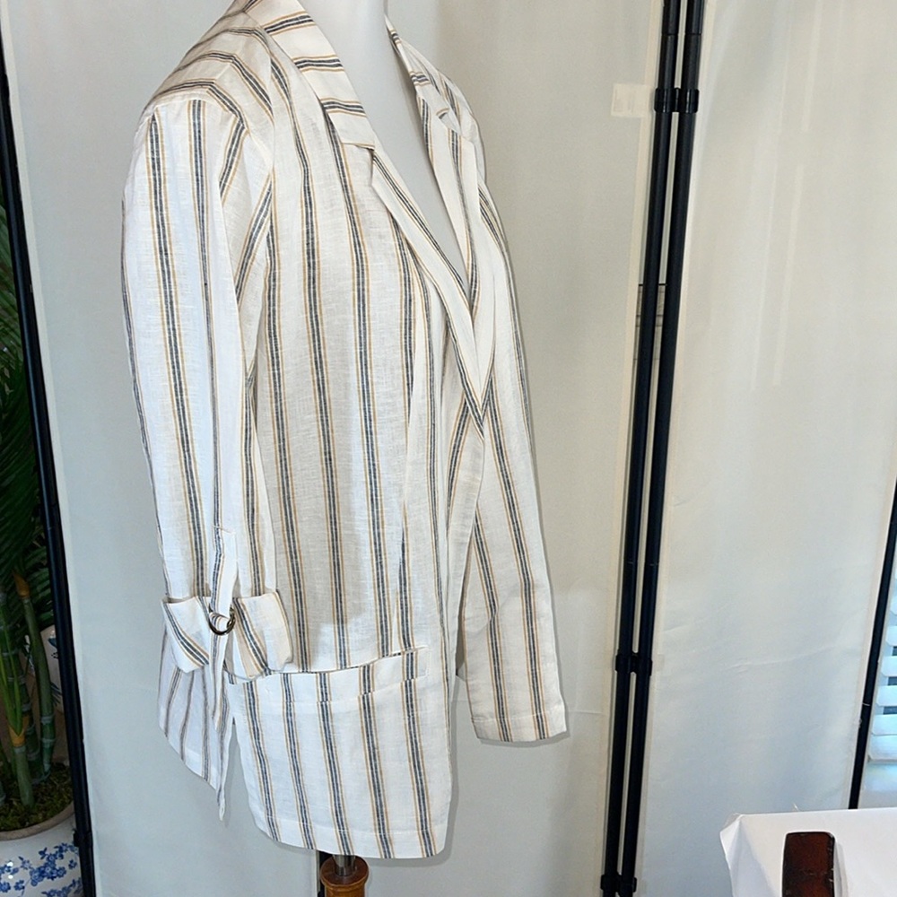 1. State Blazer Jacket White Striped Linen Size 10 NWT - Picture 9 of 17